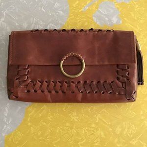 Frye Whipstitch Braided Foldover Clutch